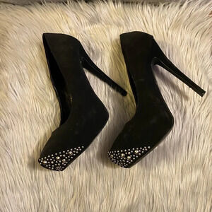 Penny Loves Kenny Black Suede with Beaded Top Accent Heels - Size 9